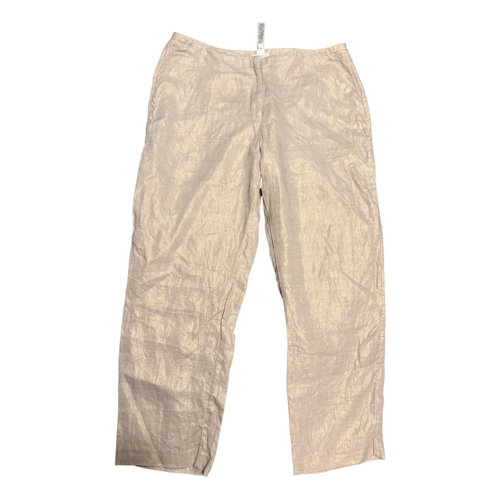 Chicos Womens Metallic Champagne Gold 100% Linen Ankle Pants Size 2.5 L Shimmer